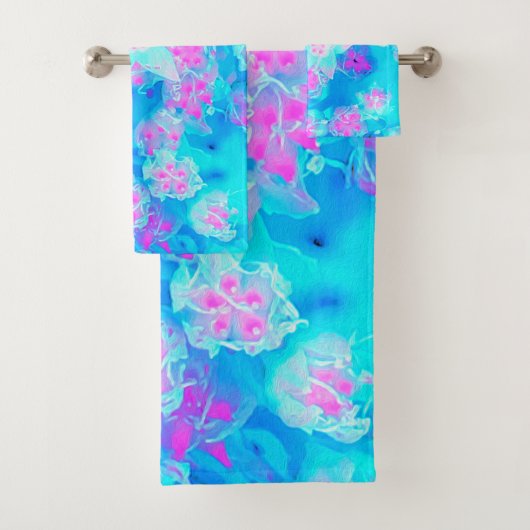 青と熱いピンクの多肉質の水中セダム バスタオルセット (インサイチュ)
