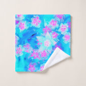 青と熱いピンクの多肉質の水中セダム バスタオルセット (ウォッシュタオル)