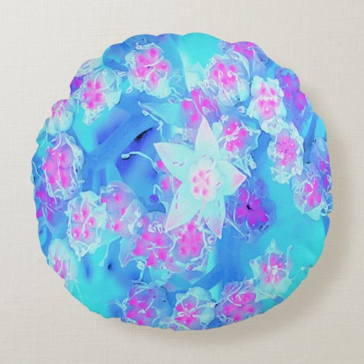 青と熱いピンクの多肉質の水中セダム ラウンドクッション (正面)