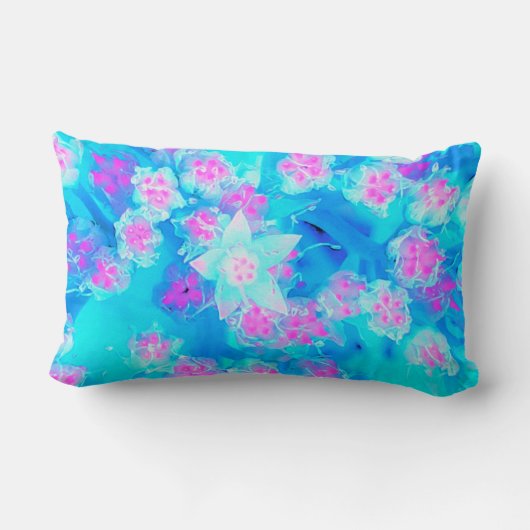 青と熱いピンクの多肉質の水中セダム ランバークッション (裏面)