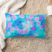 青と熱いピンクの多肉質の水中セダム ランバークッション (ブランケット)