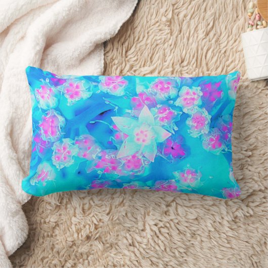 青と熱いピンクの多肉質の水中セダム ランバークッション (ブランケット)