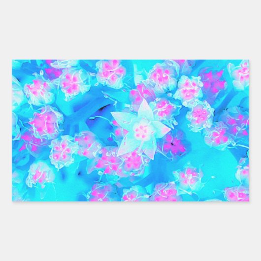 青と熱いピンクの多肉質の水中セダム 長方形シール (正面)