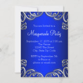 青と王室のティール（緑がかった色）の青のマスカレードパーティー 招待状 (裏面)