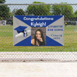 青と王室の灰色のビニールの卒業写真 横断幕