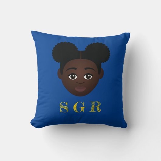 青と王室の金ゴールドのメッセージ装飾用クッション クッション (正面)