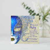 青と王室の金ゴールドの仮装パーティー 招待状 (スタンド正面)