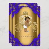 青と王室の金ゴールドの王子の赤ちゃんシャワー 招待状 (正面/裏面)