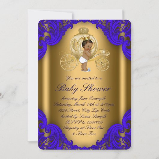 青と王室の金ゴールドの王子の赤ちゃんシャワー 招待状 (裏面)