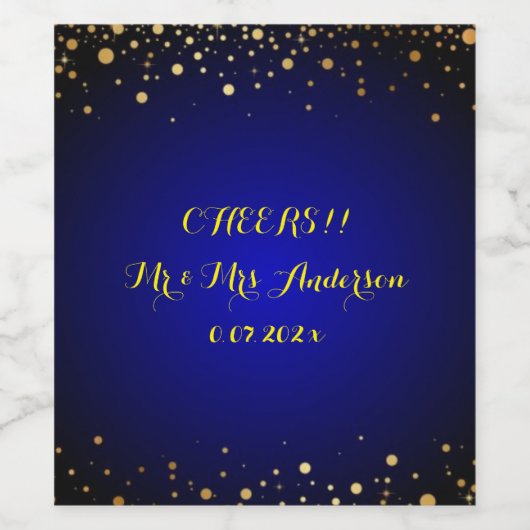 青と王室の金ゴールドの結婚式招待状ワインラベル ワインラベル (シングルラベル)