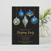 青と王室の金ゴールドオーナメントクリスマスパーティー 招待状 (スタンド正面)