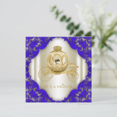 青と王室の金ゴールドキャリッジ王子ベビーシャワー 招待状 (スタンド正面)