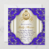 青と王室の金ゴールドキャリッジ王子ベビーシャワー 招待状 (裏面)