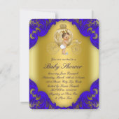 青と王室の金ゴールドキャリッジ王子ベビーシャワー 招待状 (裏面)