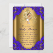 青と王室の金ゴールドキャリッジ王子ベビーシャワー 招待状 (裏面)