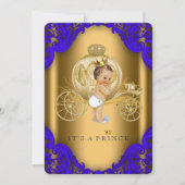 青と王室の金ゴールドキャリッジ王子ベビーシャワー 招待状 (正面)