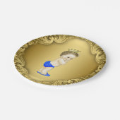 青と王室の金ゴールドプリンスベビーシャワー ペーパープレート (アングル)