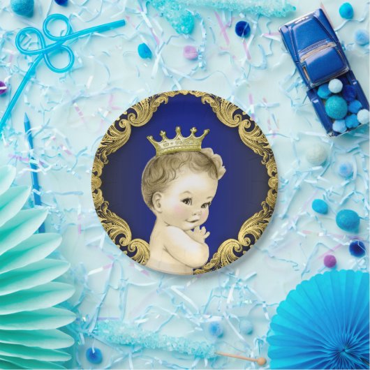 青と王室の金ゴールドプリンスベビーシャワー ペーパープレート (パーティー)