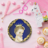 青と王室の金ゴールドプリンスベビーシャワー ペーパープレート (パーティー)