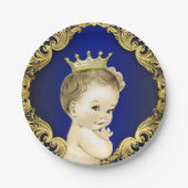 青と王室の金ゴールドプリンスベビーシャワー ペーパープレート (正面)
