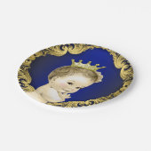 青と王室の金ゴールドプリンスベビーシャワー ペーパープレート (アングル)