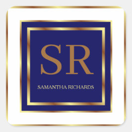 青と王室の金ゴールドモノグラム幾何学模様 スクエアシール