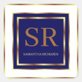 青と王室の金ゴールドモノグラム幾何学模様 スクエアシール (正面)