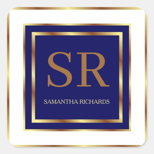 青と王室の金ゴールドモノグラム幾何学模様 スクエアシール (正面)