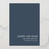 青と王室の金ゴールド写真の結婚式の日付を保存 箔シーズンカード (裏面)