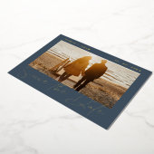 青と王室の金ゴールド写真の結婚式の日付を保存 箔招待状 (回転した状態)