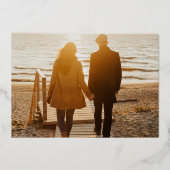 青と王室の金ゴールド写真の結婚式の日付を保存 箔招待状 (裏面)