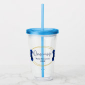 青と王室の金ゴールド幾何学模様キンセニェラ アクリルタンブラー (正面)