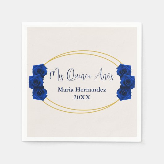 青と王室の金ゴールド幾何学模様キンセニェラ スタンダードカクテルナプキン (正面)