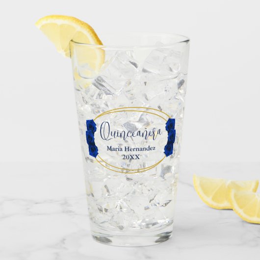 青と王室の金ゴールド幾何学模様キンセニェラ タンブラーグラス (アイス正面)