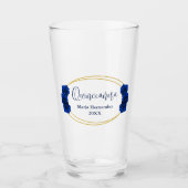 青と王室の金ゴールド幾何学模様キンセニェラ タンブラーグラス (正面)