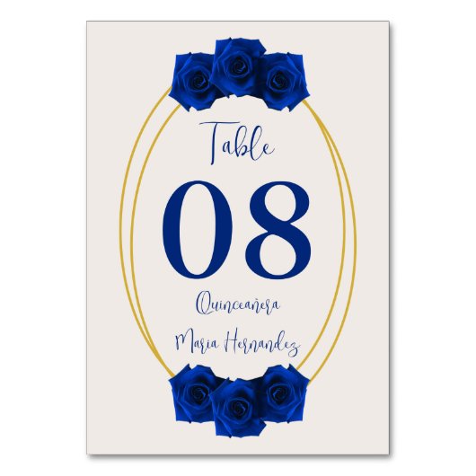 青と王室の金ゴールド幾何学模様キンセニェラ テーブルナンバー (正面)