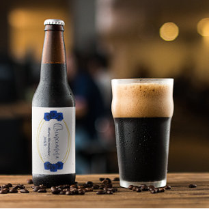 青と王室の金ゴールド幾何学模様キンセニェラ ビールラベル