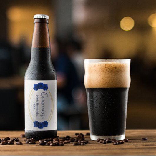 青と王室の金ゴールド幾何学模様キンセニェラ ビールラベル