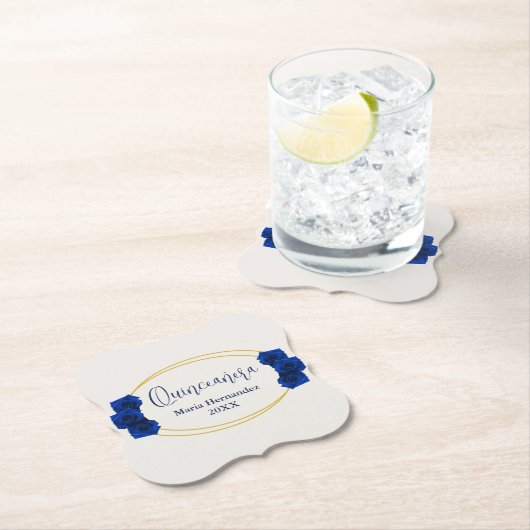 青と王室の金ゴールド幾何学模様キンセニェラ ペーパーコースター (インサイチュ)