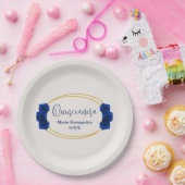 青と王室の金ゴールド幾何学模様キンセニェラ ペーパープレート (パーティー)