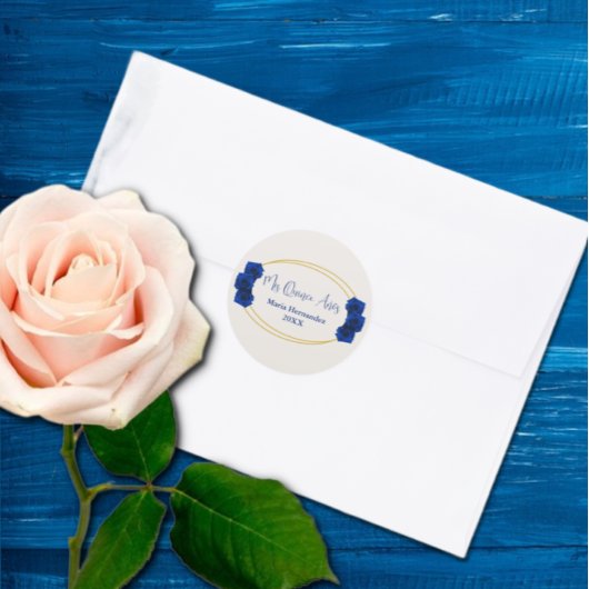 青と王室の金ゴールド幾何学模様キンセニェラ ラウンドシール