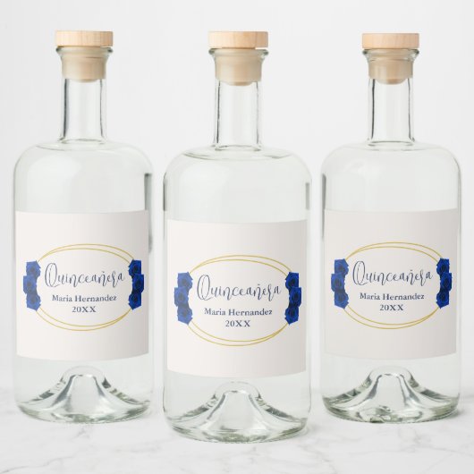 青と王室の金ゴールド幾何学模様キンセニェラ リキュールボトルラベル (ボトル)