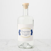 青と王室の金ゴールド幾何学模様キンセニェラ リキュールボトルラベル (正面)