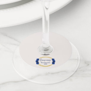 青と王室の金ゴールド幾何学模様キンセニェラ ワイングラスタグ