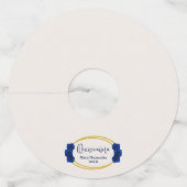 青と王室の金ゴールド幾何学模様キンセニェラ ワイングラスタグ (正面)