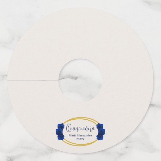 青と王室の金ゴールド幾何学模様キンセニェラ ワイングラスタグ (正面)