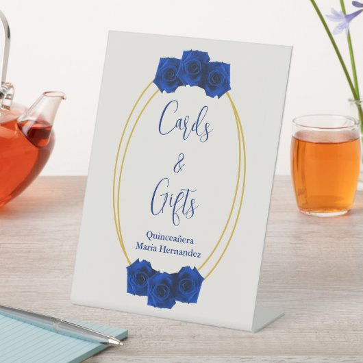 青と王室の金ゴールド幾何学模様キンセニェラ 台座サイン (インサイチュ)