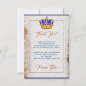 青と王室の金ゴールド皇太子の赤ちゃんシャワー サンキューカード (正面)