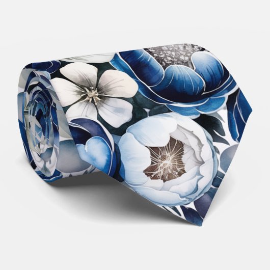 青と王室の銀の輝く牡丹の新郎 ネクタイ (ロール)