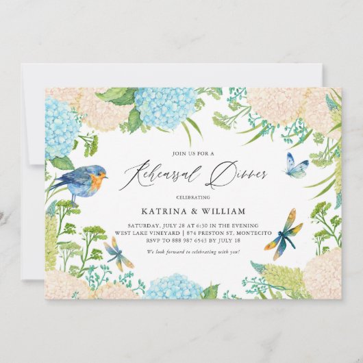 青と白あじさいリハーサルディナー 招待状 (正面)